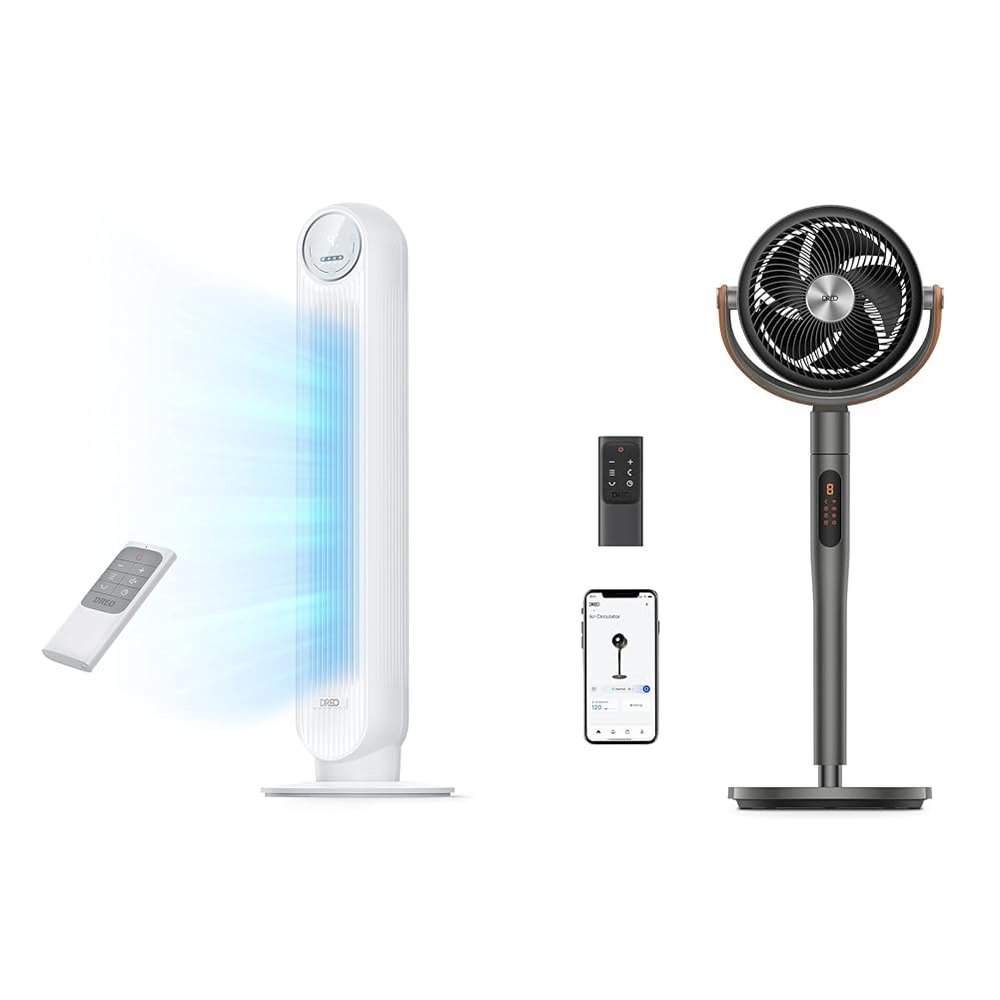 Dreo Tower Fan 25ft/s Quiet Oscillating Fan with Pedestal Fan Remote Control 43'' Standing Fan