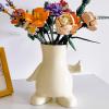 8 Inch Ceramic Vase for Building Block Flower Bouquet, Cute Thumbs Up Body Shape Vase for Lego-Compatible Flowers, Unique Desk Decor for Office & Home, Funky Gift for Women Men (Beige) view 1