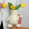 8 Inch Ceramic Vase for Building Block Flower Bouquet, Cute Thumbs Up Body Shape Vase for Lego-Compatible Flowers, Unique Desk Decor for Office & Home, Funky Gift for Women Men (Beige) view 3