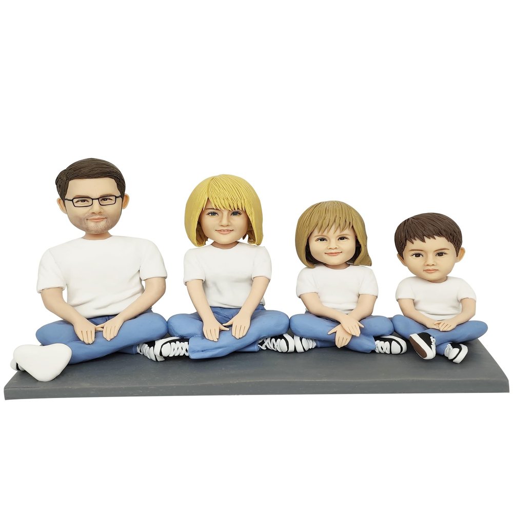 BLING-SURPRISE Personalized Custom Bobblehead A Family of Four Figurines full body from photo Anniversary Gift for Wife Handmade Home Decoration Custom Birthday Gift