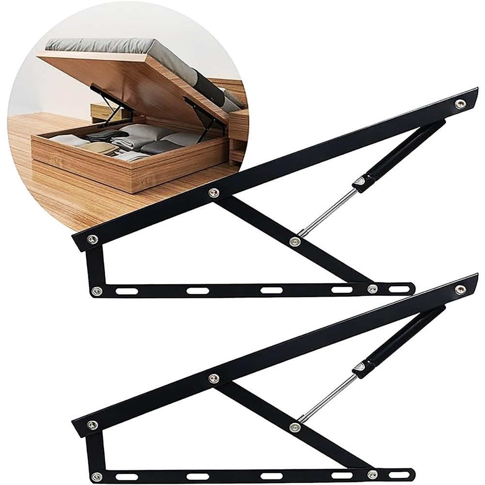 Hydraulic Bed Lift Mechanism Lift Pneumatic Support Box Bed Sofa Storage Space Saving DIY Project Lifter Lift Up Hardware Folding Lift Up Spring Hinges for Easy Bed Access Black(61cm/2FT)