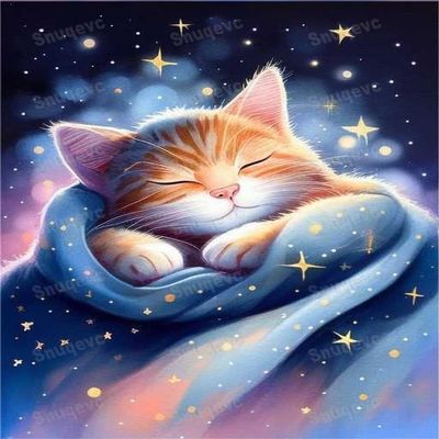 Sleeping Cat Poster Home Decor Canvas Painting, Color Print Artwork Gift, Animal Aesthetic Wall Wall Decor Framed Hanging (Framed, 16x24Inch)