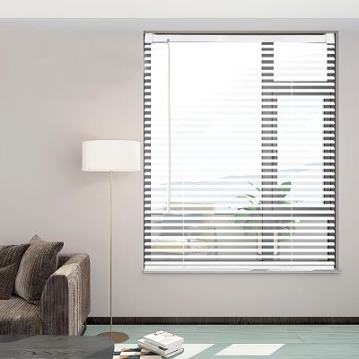 AIRLAJYID Cordless Vinyl Mini L Blinds 47" W x 64" H, 1" Slat White Horizontal Windows L Blind for Door, Shades, Camper, Light Filtering, Interiors, Arrive 1/2 Inch Narrower Indoor