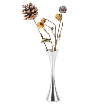 Msiud Desktop Stainless Steel Flower Vase, 7.87" L x 2.36" W x 1.96" H Thinnest Part is 1.2 cm Diameter Slim Cylinder Bud Vase for Wedding Centerpieces Round Mouth Waist Flower