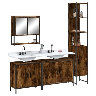KCCKOM 4 Piece Bathroom Furniture Set Smoked Oak Engineered Wood,Versatile Bathroom Furniture Set with Spacious Storage for a Tidy and Stylish Bathroom