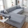 RIWIKIIA L Shape Stretch Sectional Sofa Covers for 1 2 3 4 Seater, High Stretch Velvet Couch Cover with Elastic Bottom, Solid Color Sofa Slipcover Furniture Protector for Living Room, Light Gray view 1