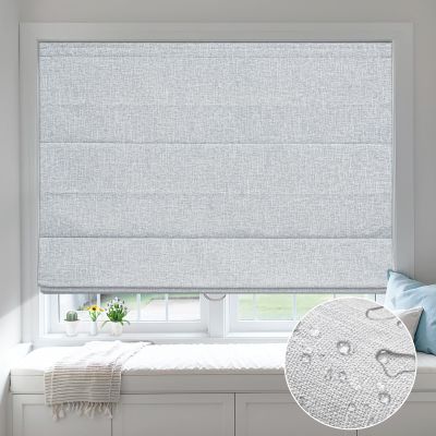 Moonice Cordless Roman Shades for Windows Blackout Waterproof Fabric Roman Blinds for Indoor Windows, Privacy Thermal Insulated Linen Roman Shades for Bedroom Home Office, Light Gray