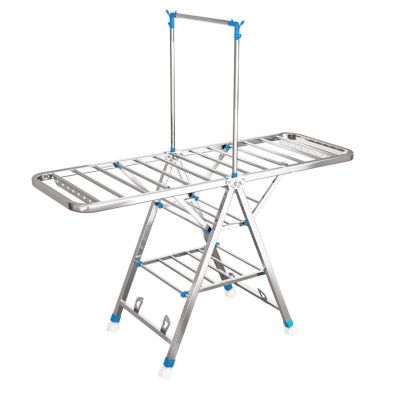 Stainless Steel Floor Folding Clothes Rack, Height Adjustable Wings with Hooks, Easy to Assemble (72")