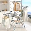 Stainless Steel Floor Folding Clothes Rack, Height Adjustable Wings with Hooks, Easy to Assemble (72") view 3