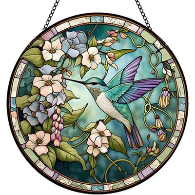 Lurtwais 1 Piece of Painted Hummingbird Window Hanging Acrylic Hummingbird Window Panel Mural for Home Decoration, Suitable for Hanging Hummingbird Decoration, Garden Wall Decoration