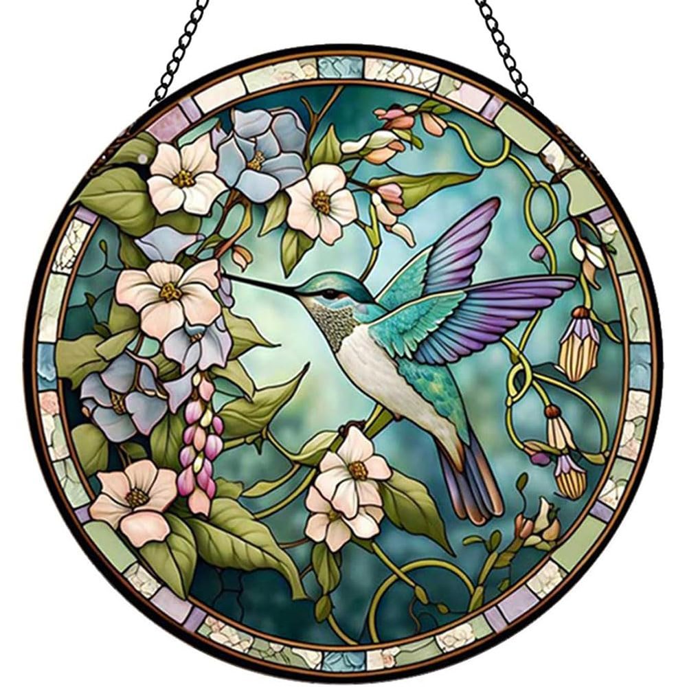 Lurtwais 1 Piece of Painted Hummingbird Window Hanging Acrylic Hummingbird Window Panel Mural for Home Decoration, Suitable for Hanging Hummingbird Decoration, Garden Wall Decoration