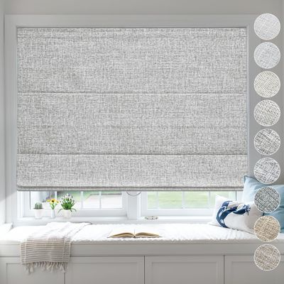 Moonice Cordless Roman Shades for Windows Blackout Waterproof Fabric Roman Blinds for Indoor Windows, Privacy Thermal Insulated Linen Roman Shades for Bedroom Home Office, Sliver Gray