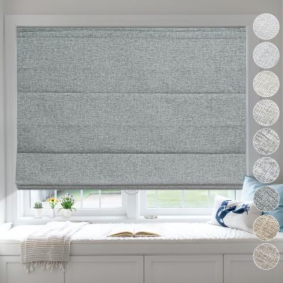 Moonice Cordless Roman Shades for Windows Blackout Waterproof Fabric Roman Blinds for Indoor Windows, Privacy Thermal Insulated Linen Roman Shades for Bedroom Home Office, Dark Gray