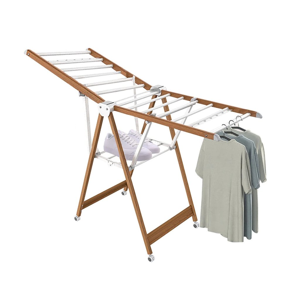 SDdPulse Clothes Airer in Aluminium Alloy, 2 Tier Clothes Drying Rack for Towel Clothes Sheets, Foldable Laundry Rack for Indoor and Outdoor Use, Load 120kg, with 4 Wheels (160cm/63in)
