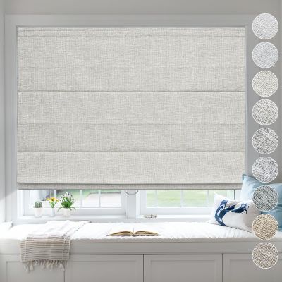 Moonice Cordless Roman Shades for Windows Blackout Waterproof Fabric Roman Blinds for Indoor Windows, Privacy Thermal Insulated Linen Roman Shades for Bedroom Home Office, Light Khaki