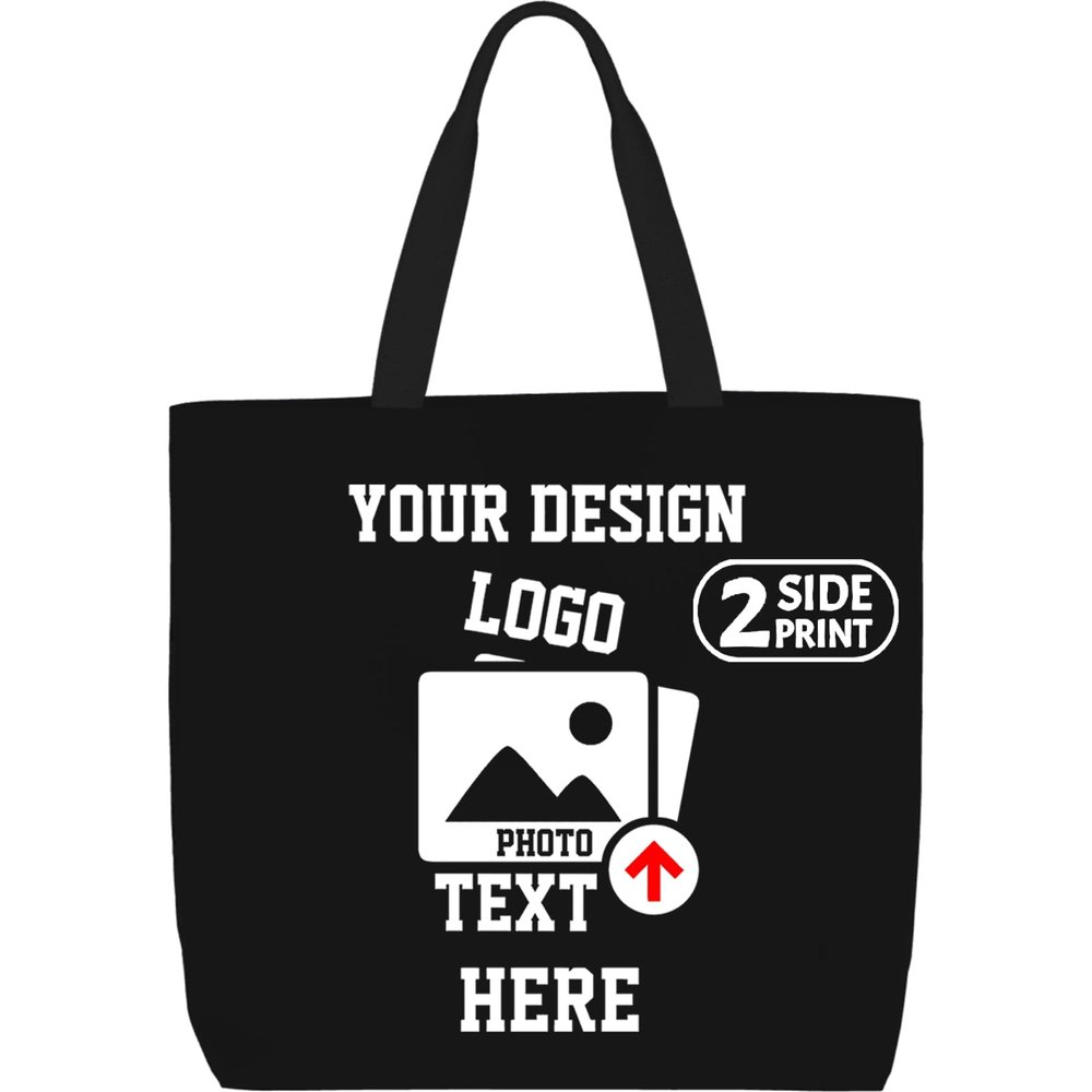 Custom Design Your Own Personalized Tote Bags Unisex Reusable Black Tote Bag Bulk