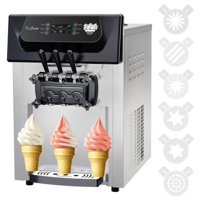 2200W Commercial Ice Cream Machine, 2+1 Flavors Soft Serve Ice Cream Maker, 5.3 to 7.4Gal per Hour Countertop Ice Cream Machine for Home Snack Bar, Auto Clean