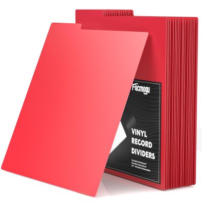 Facmogu 20PCS Vinyl Record Dividers, Upgrade Thicker Vinyl Record Separators, 33RPM Plastic Vinyl Record Divider Card, Blank Writable DIY Vinyl LP Album Separators for Vinyl CD, DVD Organization - Red