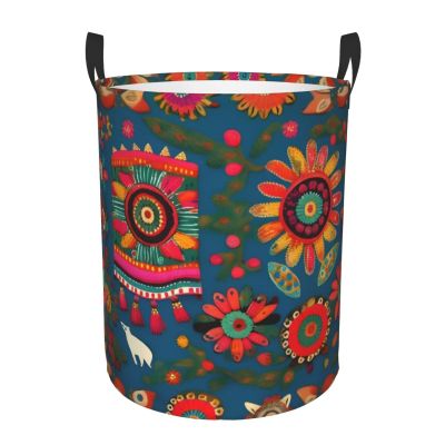 Mexican Folk Art Boho Collapsible Laundry Basket-Waterproof Large Storage Baskets,Toy Organizer,Home Decor