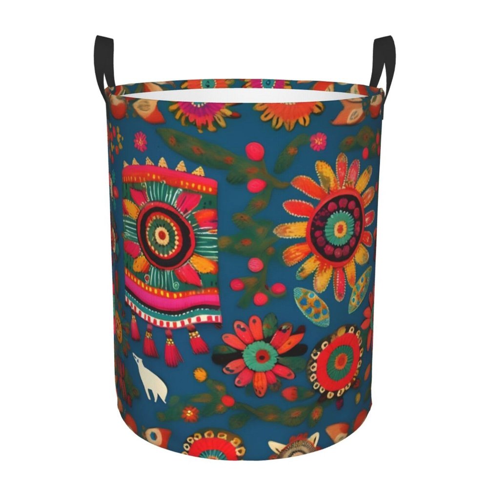 Mexican Folk Art Boho Collapsible Laundry Basket-Waterproof Large Storage Baskets,Toy Organizer,Home Decor