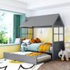 Twin Size Wood House Bed with Twin Size Trundle, Wooden Daybed, Gray view 1