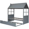 Twin Size Wood House Bed with Twin Size Trundle, Wooden Daybed, Gray view 4