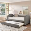 Full Size Upholstered Daybed with Twin Size Trundle, Wood Slat Support, Gray view 1