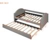 Full Size Upholstered Daybed with Twin Size Trundle, Wood Slat Support, Gray view 2