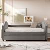 Full Size Upholstered Daybed with Twin Size Trundle, Wood Slat Support, Gray view 3