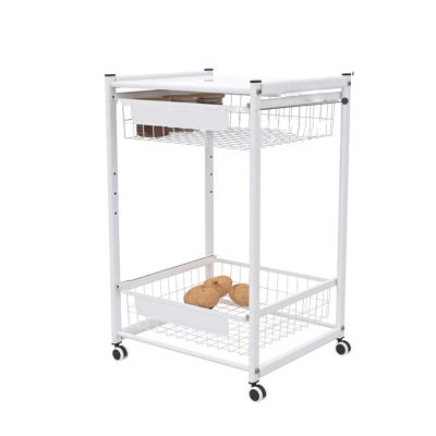 Generic Kitchen Storage Rack Small Cart Storage Rack Movable Multi-Layer Floor-to-Ceiling Seasoning Basket Kitchen Drawer-Type Fruit and Vegetable Storage Rack for Kitchen, Office (Color : 2 Layer)