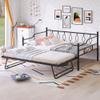 Full Size Metal Daybed with Twin Size Adjustable Trundle, Portable Folding Trundle, Black view 1