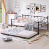 Full Size Metal Daybed with Twin Size Adjustable Trundle, Portable Folding Trundle, Black view 2