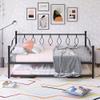 Full Size Metal Daybed with Twin Size Adjustable Trundle, Portable Folding Trundle, Black view 3