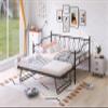 Full Size Metal Daybed with Twin Size Adjustable Trundle, Portable Folding Trundle, Black view 4