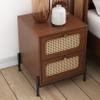 Modern Cannage Rattan Wood Closet 2 Drawer Side Table End Table Nightstand for Bedroom, Living Room, Entryway, Hallway, Walnut view 3