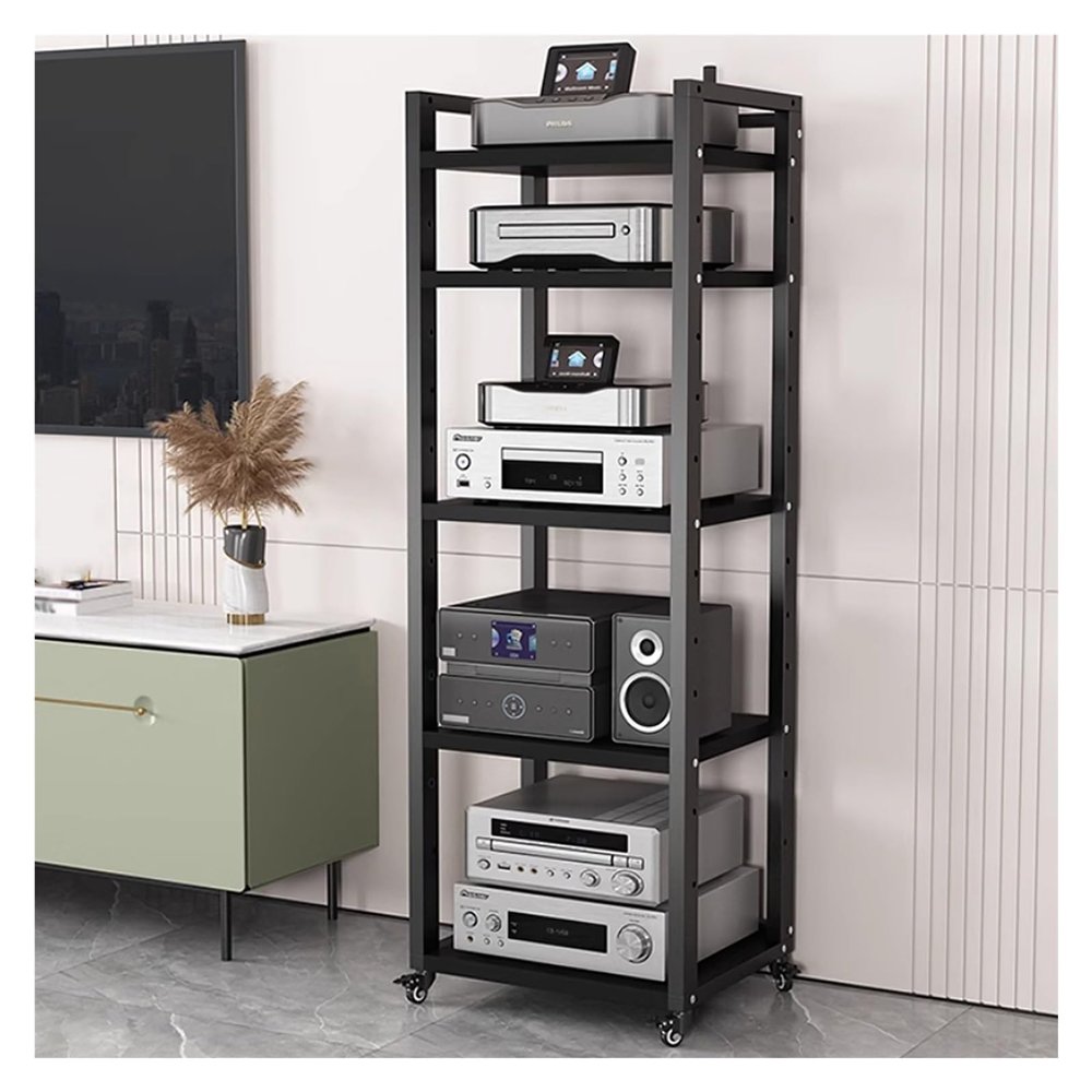 5/6/7/8-tier Media Stand Audio/video Component Cabinet with Wheels, Rolling Video Game Console Shelf, Heavy Duty Adjustable Stereo AV Media Rack, for Home/Office/Coffee Shop(Black 5 Layer,50cm/19.7in