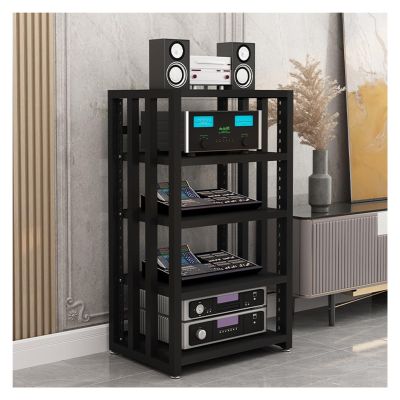 3/4/5-tier Shelves Audio Video Media Stand Cabinet, Modern Stereo Record Player Equipment Rack for Restaurant/Classroom/Bedroom/Conference Room, Height-Adjustable Shelf, Vertical Floor(5 Tier Black Bo