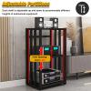 3/4/5-tier Shelves Audio Video Media Stand Cabinet, Modern Stereo Record Player Equipment Rack for Restaurant/Classroom/Bedroom/Conference Room, Height-Adjustable Shelf, Vertical Floor(5 Tier Black Bo view 3