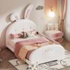HomeLoft Basics Twin Size Upholstered Rabbit Shape Princess Bed,Twin Size Platform Bed with Headboard and Footboard,White, as pic view 1