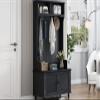 Hall Tree with 4 Hooks, Coat Hanger, Entryway Bench, Storage Bench, 3 in 1 Design, 40INCH, for Entrance, Hallway (Black) view 3