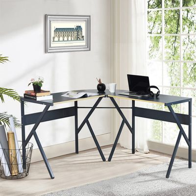 L Shaped Desk Corner Computer Desk, Space Saving Multifunctional Home Office Desk Writing Workstation Study Desk with Round Corner (Dark Grey)