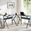 L Shaped Desk Corner Computer Desk, Space Saving Multifunctional Home Office Desk Writing Workstation Study Desk with Round Corner (Dark Grey) view 1