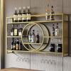 BYJSJY Metal Wine Rack Wall Mounted, LED Lighted Liquor Bottle Display Shelf, Bar Cabinet with Glass Holder, Hanging Goblet Display Storage, for Home Bar Kitchen(Gold,100x15x80cm) view 2