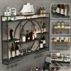 BYJSJY Metal Wine Rack Wall Mounted, LED Lighted Liquor Bottle Display Shelf, Bar Cabinet with Glass Holder, Hanging Goblet Display Storage, for Home Bar Kitchen(Gold,100x15x80cm) view 3