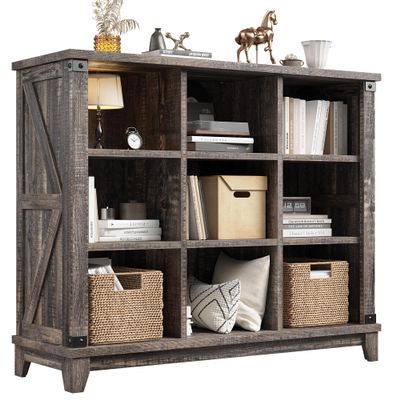 EnHomee 9 Cube Storage Organizer and Shelves, Cubby Storage Organizer, Bookshelves with Storage for Home and Bedroom, Black Oak