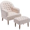 Accent Chair,Button Tufted Upholstered Chair Set,Mid Century Modern Chair with Linen Fabric and Ottoman for Living Room Bedroom Office Lounge,Beige view 1