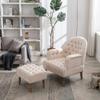 Accent Chair,Button Tufted Upholstered Chair Set,Mid Century Modern Chair with Linen Fabric and Ottoman for Living Room Bedroom Office Lounge,Beige view 2
