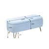 Blue Storage Ottoman Bench for End of Bed Gold Legs, Modern Grey Faux Fur Entryway Bench Upholstered Padded with Storage for Living Room Bedroom view 2