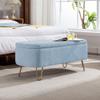Blue Storage Ottoman Bench for End of Bed Gold Legs, Modern Grey Faux Fur Entryway Bench Upholstered Padded with Storage for Living Room Bedroom view 4
