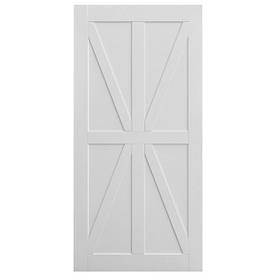 30" x 80" Star Style Wood Primed Standard Barn Door Slab, DIY Unfinished Solid Wood Paneled Door, Interior Single Door Slab, Pre Drilled Ready to Assemble
